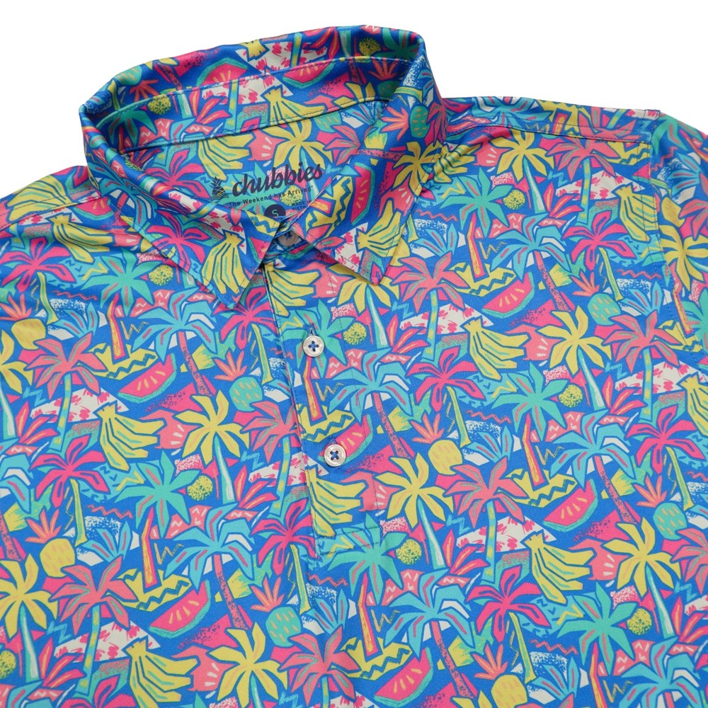 CHUBBIES Men's Size S Tropical Palm Tree‎ Banana Print Short Sleeve Polo Shirt